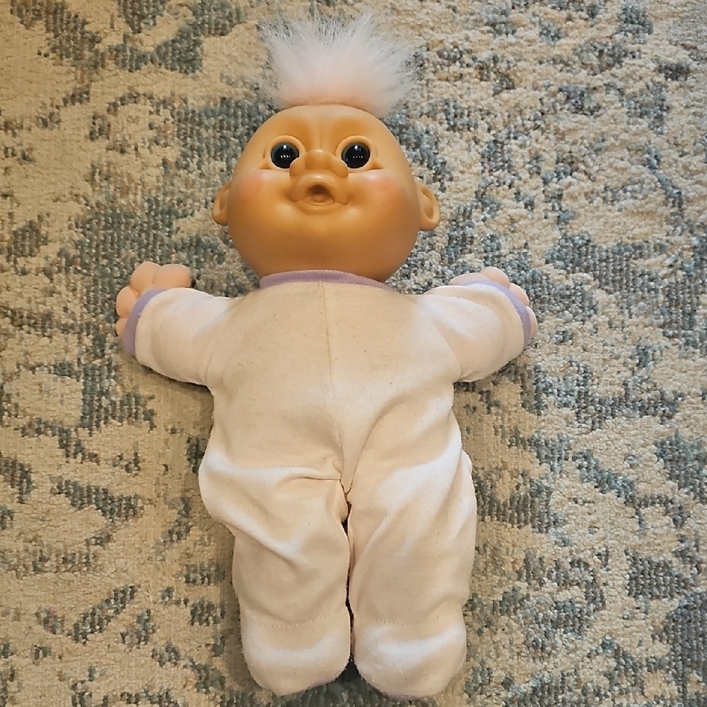 Vintage Russ Baby Troll Doll "12 Inches Pink Hair Pajamas Blue Eyes
